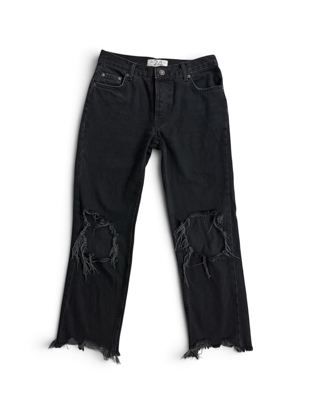 We The Free Black Distressed Maggie Straight-Leg Jeans